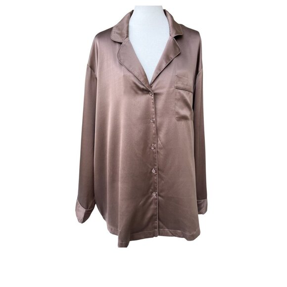 SKIMS Stretch Sienna 4X Satin Silk Pajama Top Size 4X Kim Kardashian Stretch - Picture 1 of 10